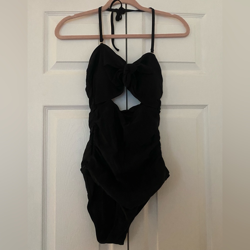 Black One-Piece Swimsuit with Bow Detail